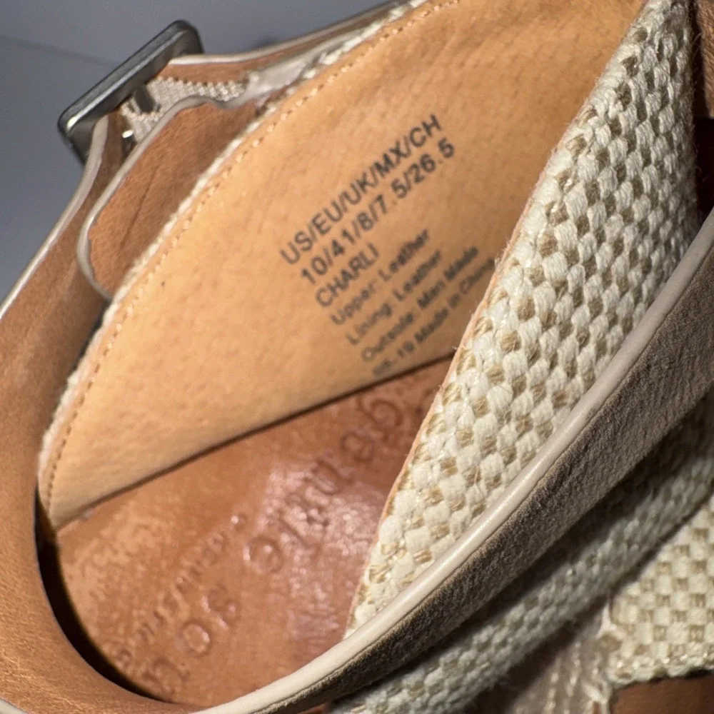 Gentle Souls Charlie Brown Tan Leather Espadrille Wedge Sandal 10 Platform
